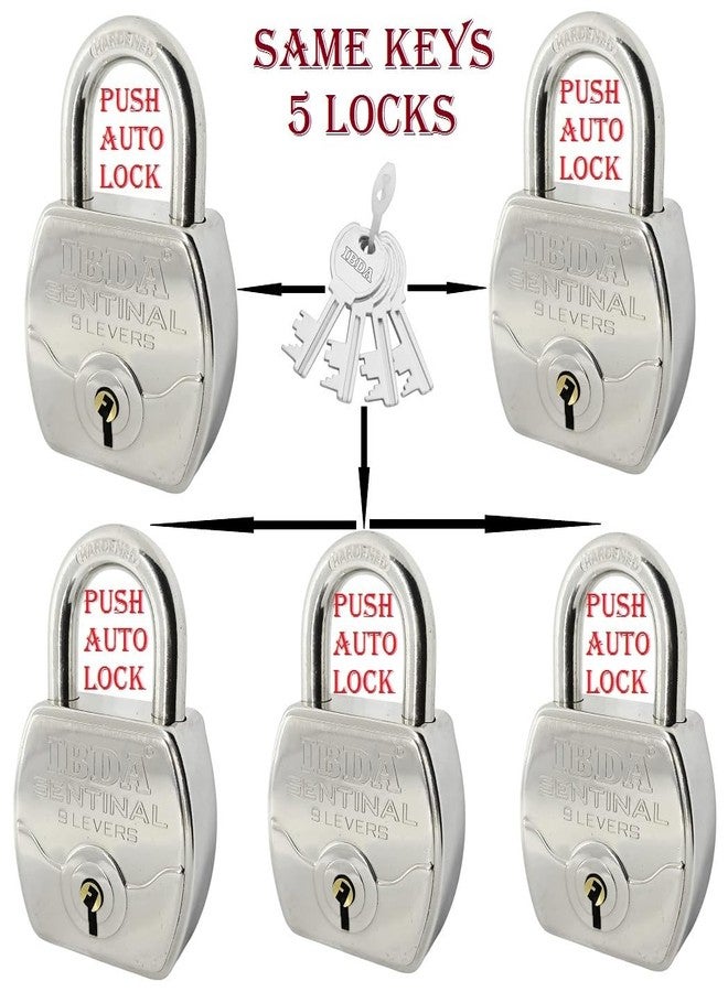 IBDA 5 Locks with Same Key | Multiple Locks with Single Key | Common Key Lock | Steel Body | Lock for Home, Shutter, gate, Door, Channel, Shop, Outdoor, Indoor | Same Key Lock Set of 5 with 4 Keys - Image 2